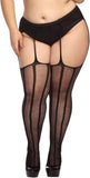 Sexy erotic plus size black stockings with suspender belt - Luxury pantyhose. 